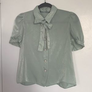 Zara Sea Foam Green Embellished Blouse
